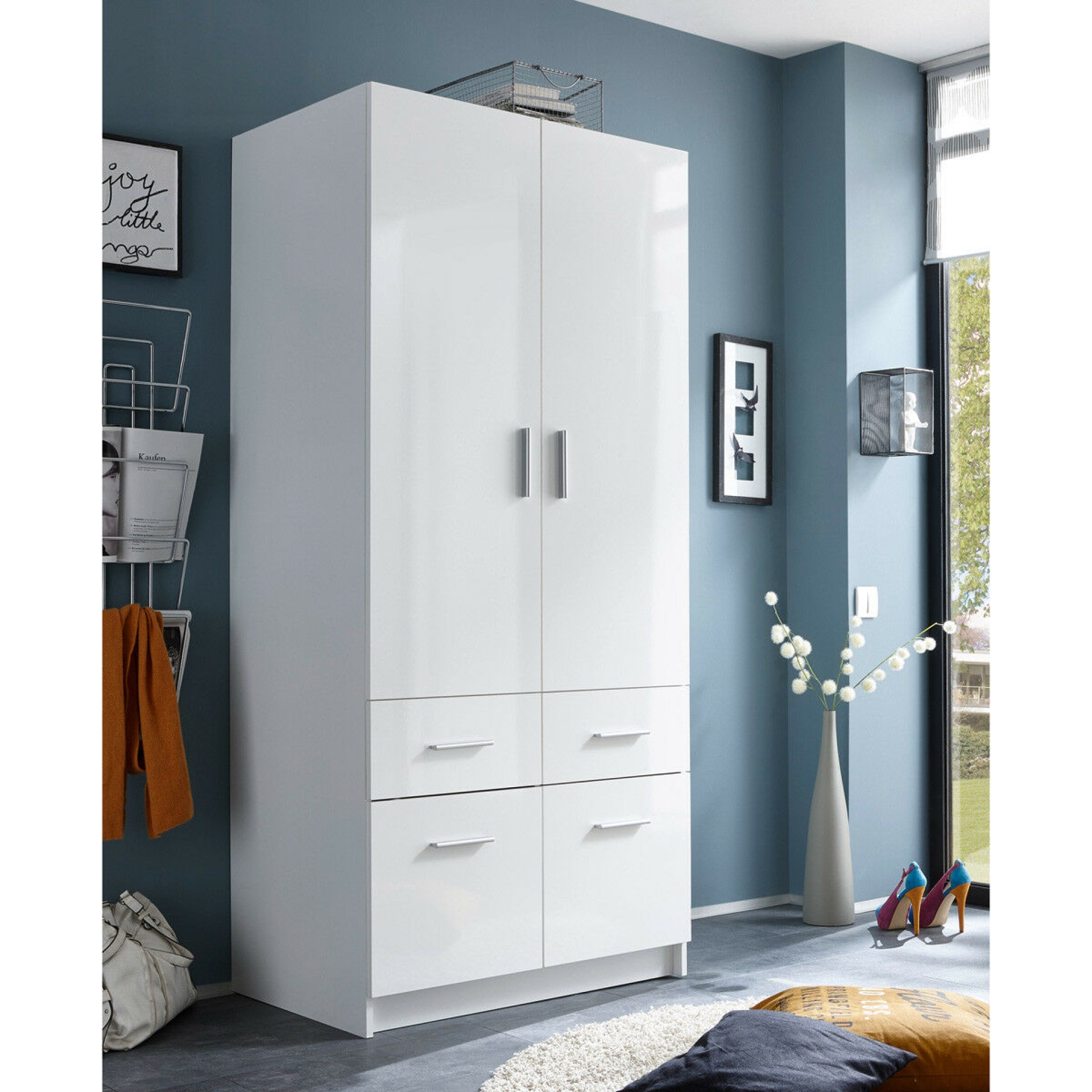 Kleiderschrank »Hagen« 195cm Drehtüren weiß Garderobenschrank